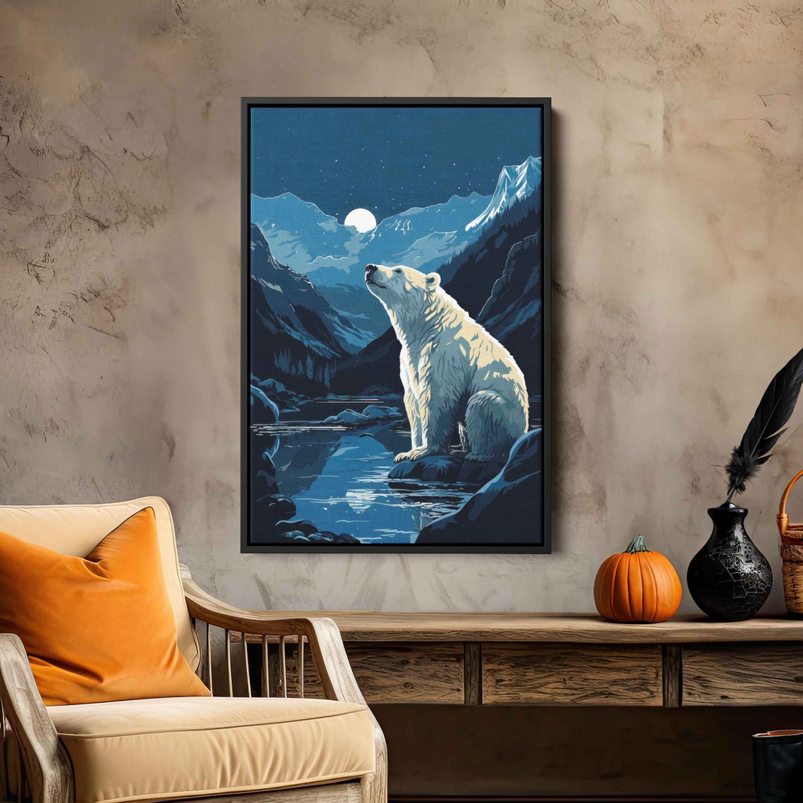Polar Bear Night Moonrise Mountain Lake Vector Illustration Art Print - Image 3