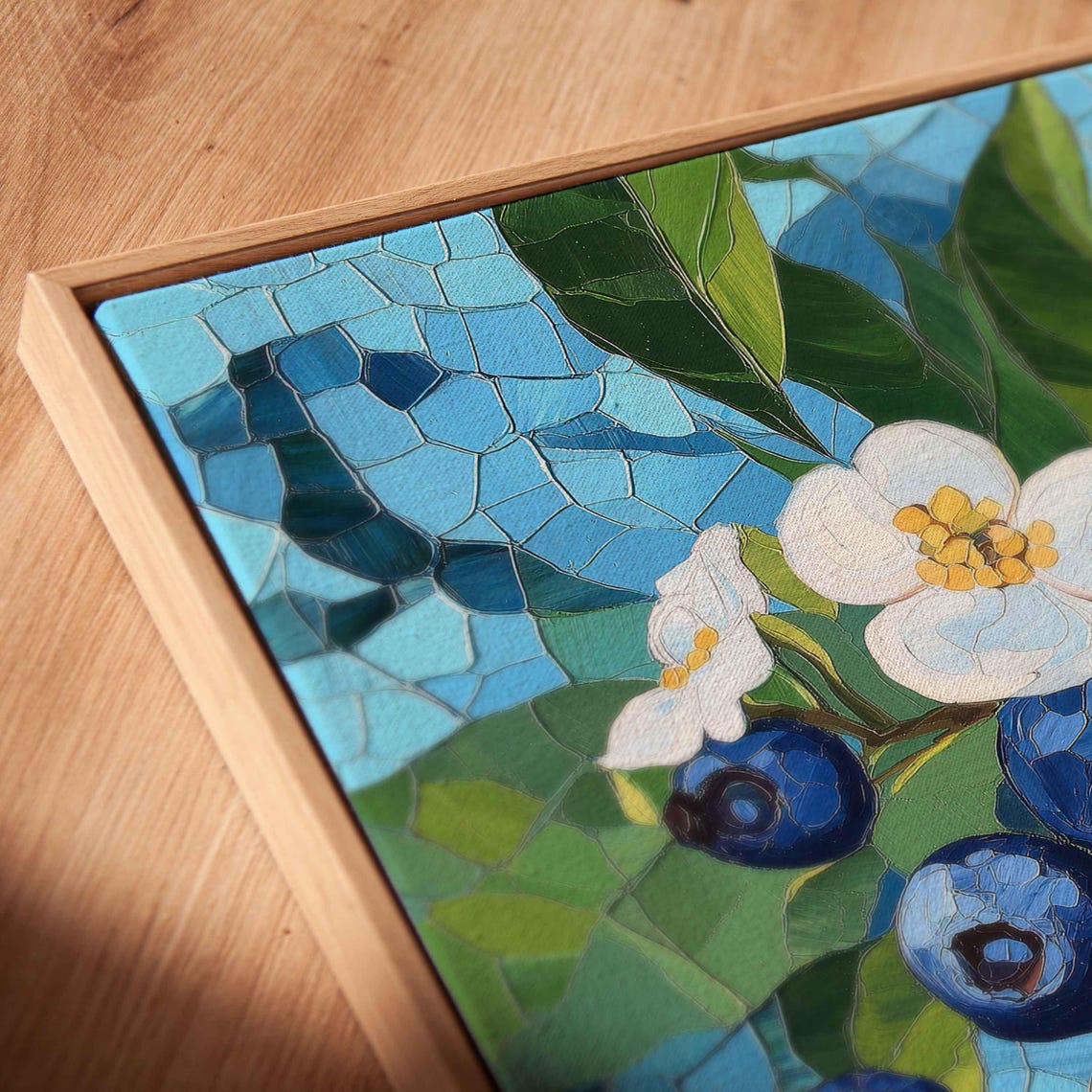 Blueberry Blossoms Mosaic Stained Glass Style Teal Kitchen Art Poster - Image 2