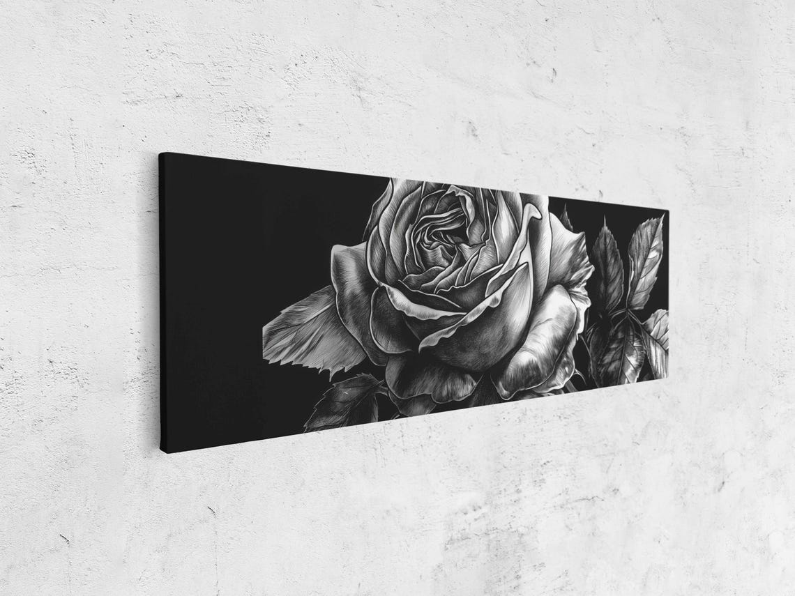 Detailed Black Rose Close Up On Dark Background Floral Ink Art Poster - Image 4