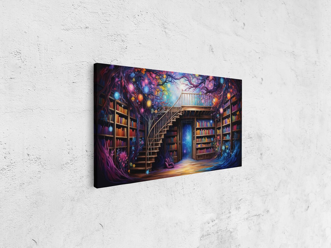 Colorful Library Fantasy Art Print, Reading Nook Decor - Image 4