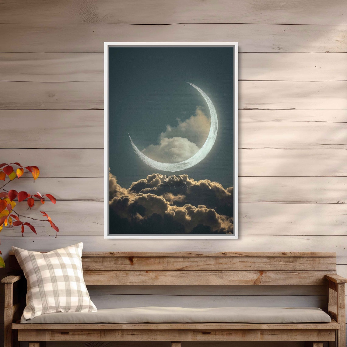 Crescent Moon Above Clouds Hyperrealism Photo Wall Art Print Celestial Poster Minimalistic Print Impressionism Ready To Hang - Image 3