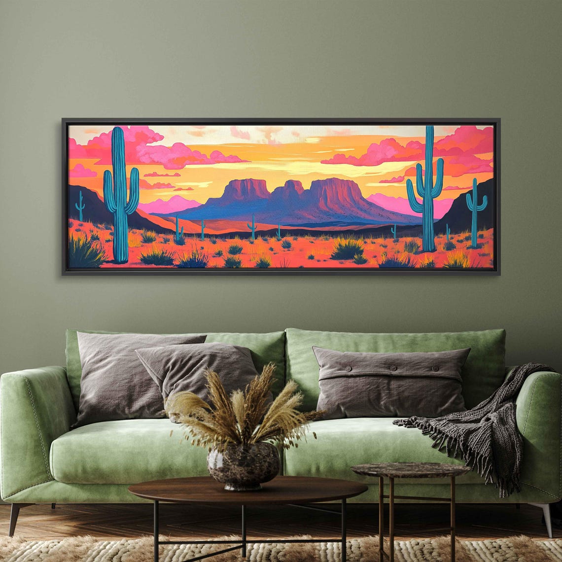 Sonoran Desert Sunset Saguaro Cactus Mesa Panoramic Landscape Poster