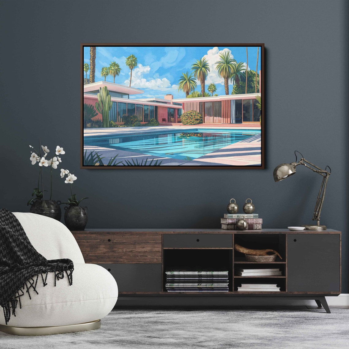 Retro Mid Century Villa With Pool Palms Sunshine Illustration Print - Image 3