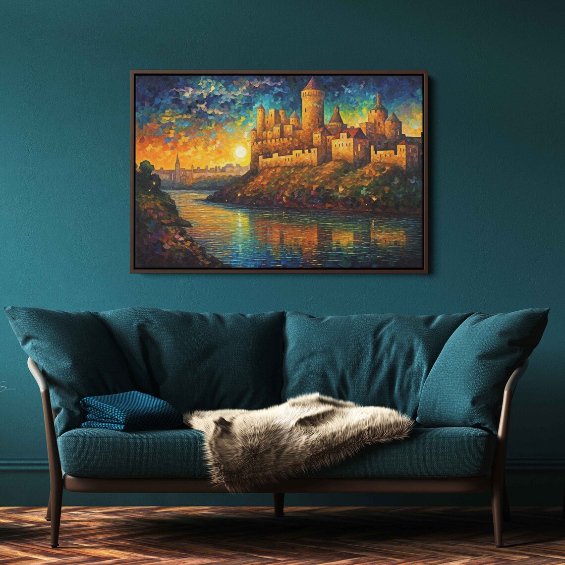 Castle On The Cliffside Oil Painting Palette Knife Technique Mosaic Effect Post Neo Impressionism Print On - Image 2