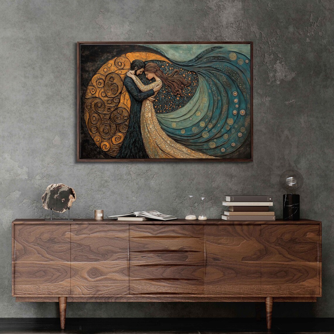 Couple Embraced, Ornamental Love Art Print - Image 3