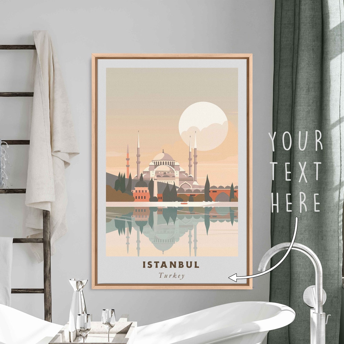 Istanbul Turkey Mosque Sunset Water Reflection Minarets Travel Poster