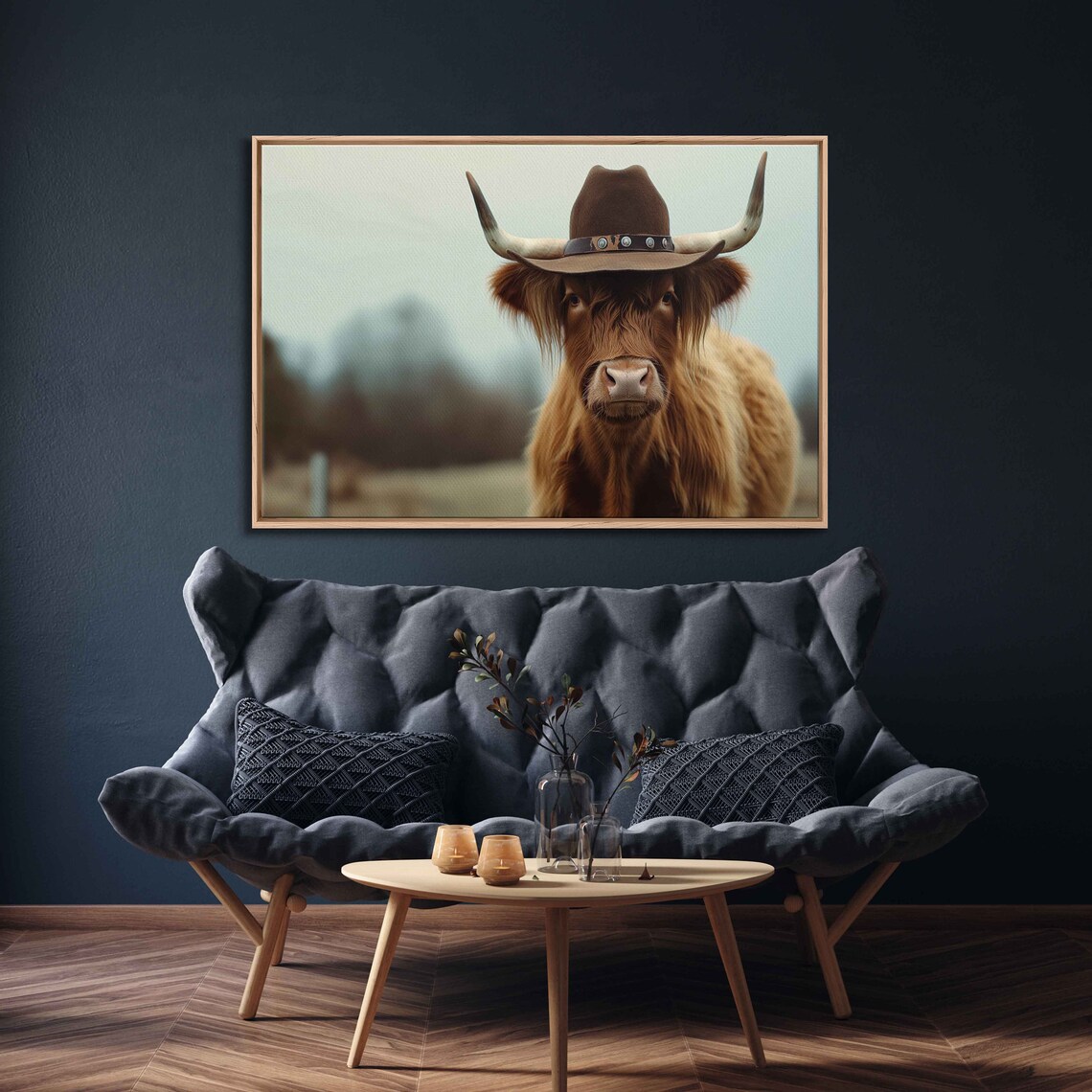 Highland Cow Wearing Cowboy Hat Funny Portrait Farm Animal Poster - Image 3