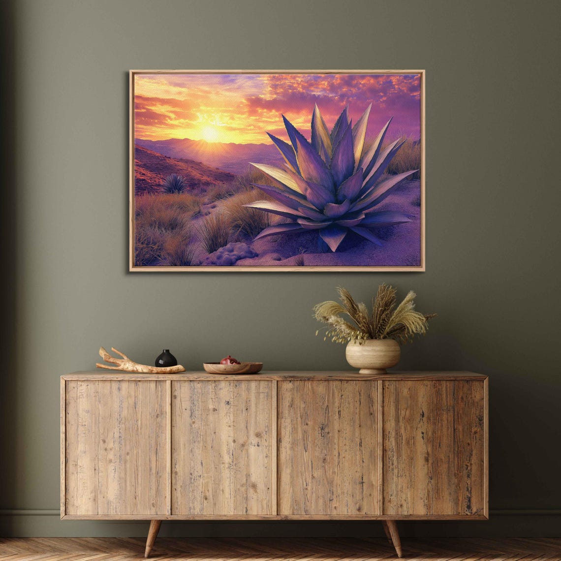 Agave Plant at Desert Sunset Purple Orange Sky Panoramic Poster - Image 3