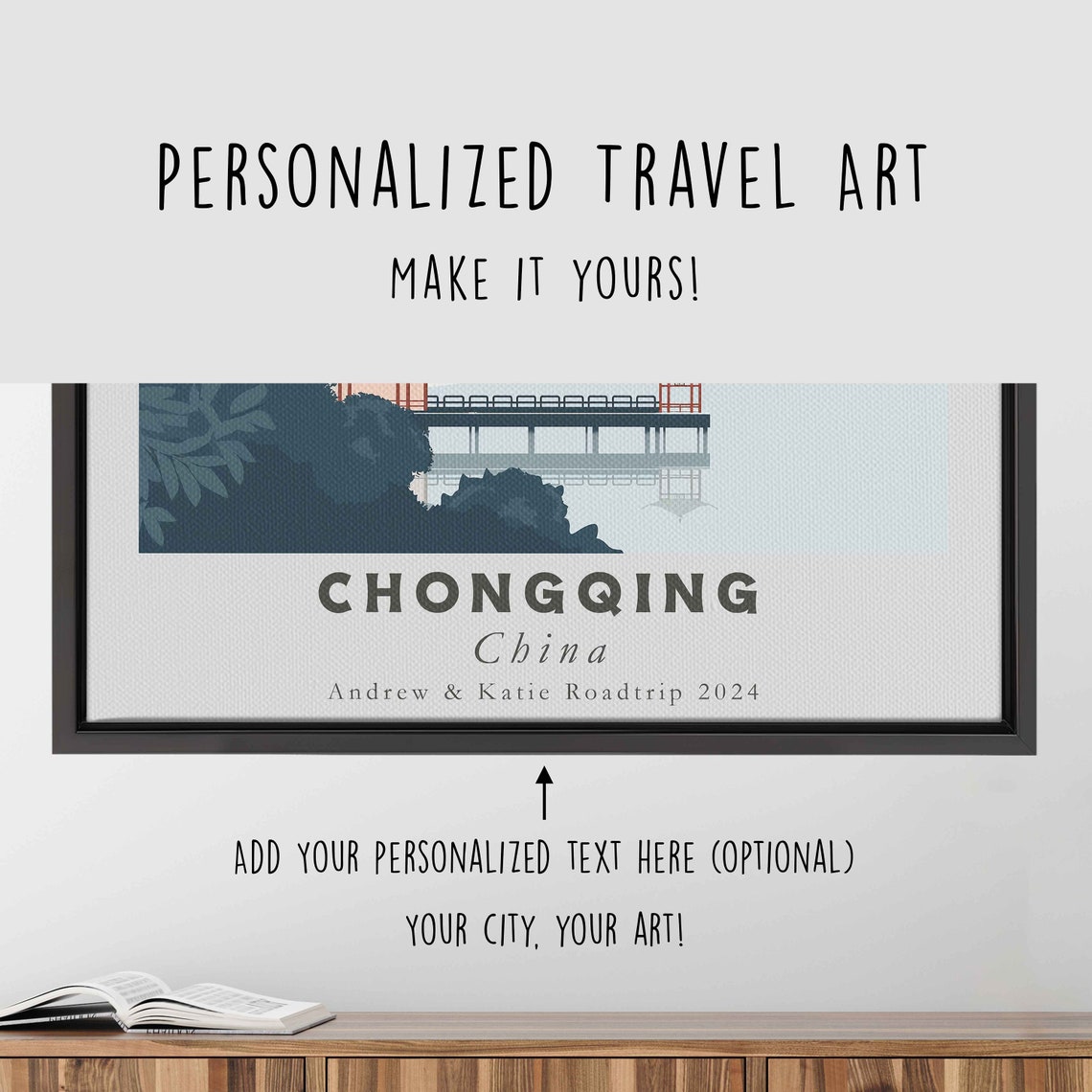 Chongqing China Riverside Pavilion Skyline Minimalist Travel Poster - Image 4