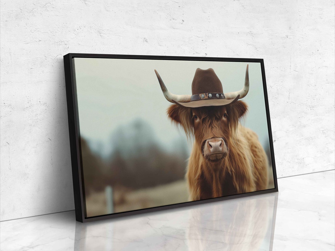 Highland Cow Wearing Cowboy Hat Funny Portrait Farm Animal Poster - Image 4