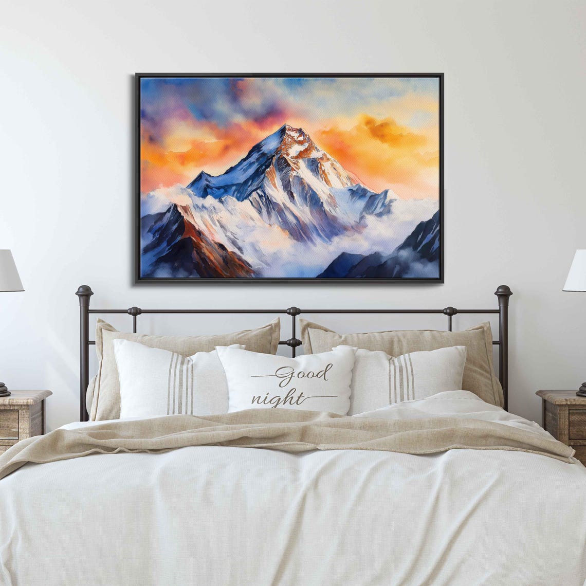 Mount Everest Watercolor Sunrise Wall Art Print Ethereal Clouds Rugged Terrain - Image 3