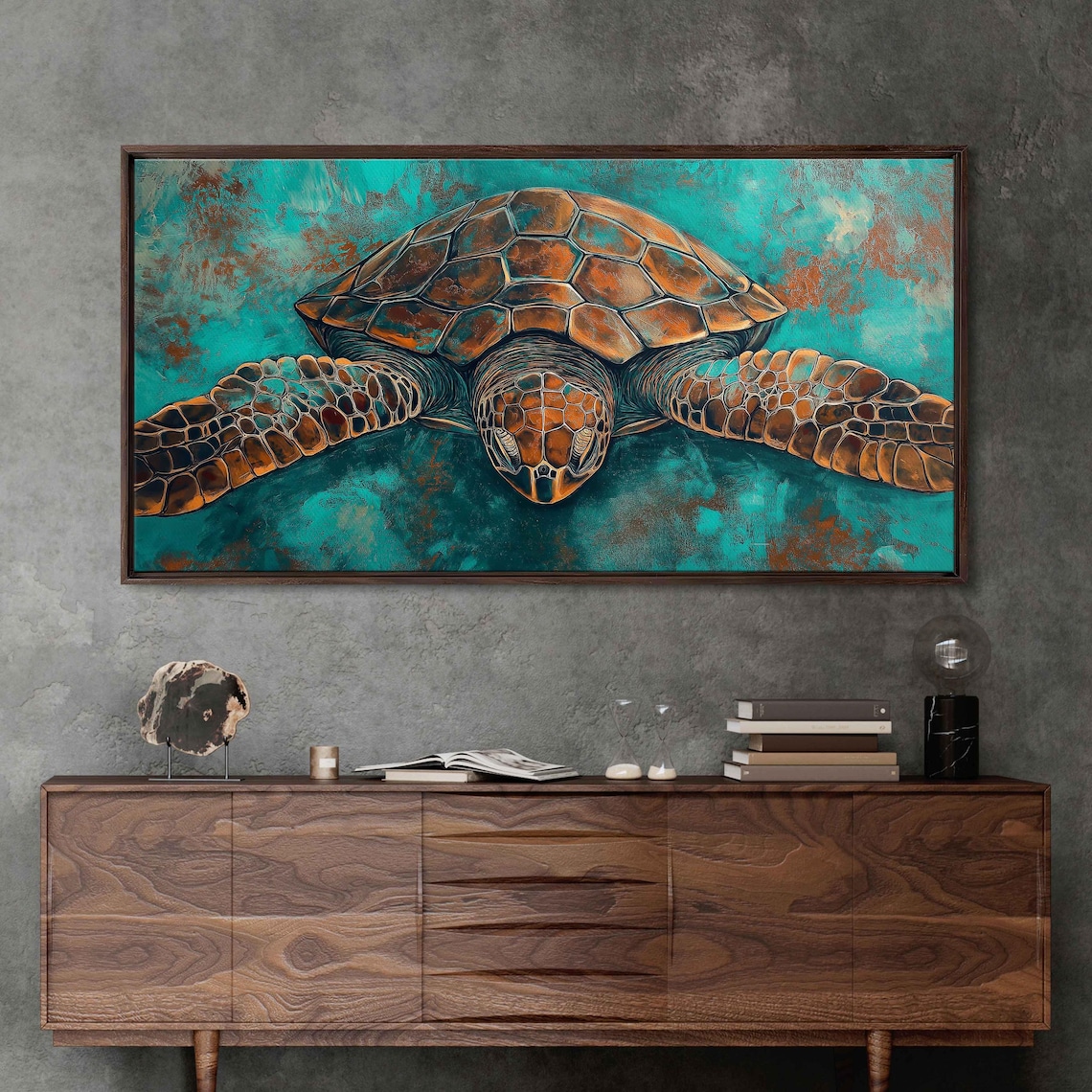 Sea Turtle Swimming With Intricate Shell Art Print