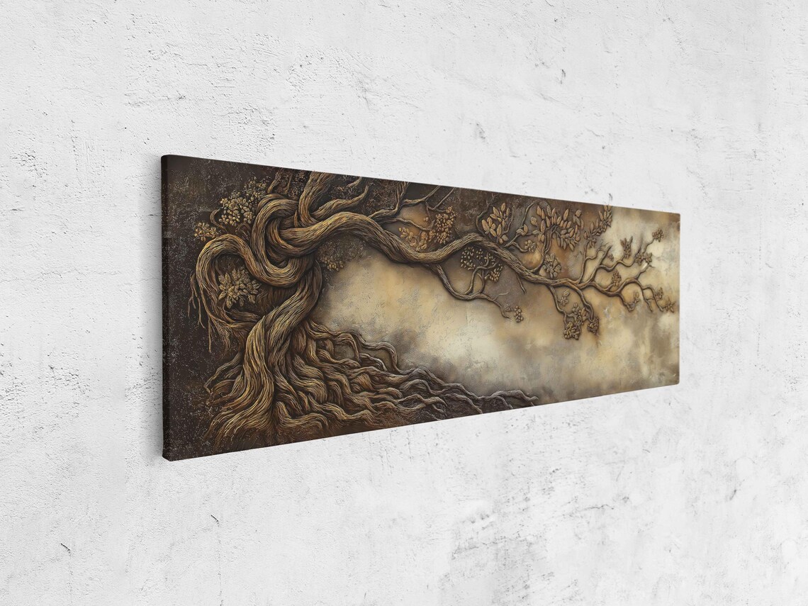 Bronze Tree Of Life Branch Textured Sepia Wall Art Panoramic Poster - Image 4