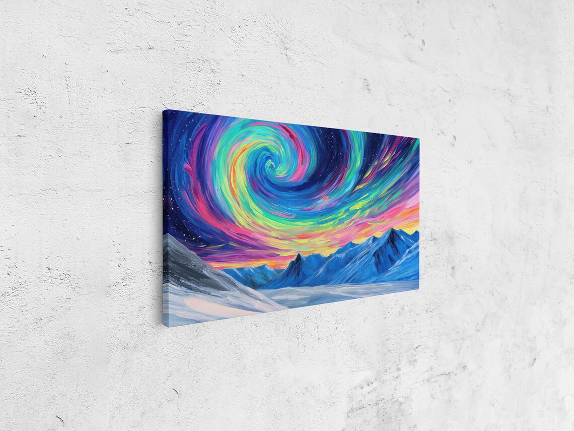 Swirling Colorful Aurora Borealis Night Sky Over Snowy Mountains Poster - Image 4