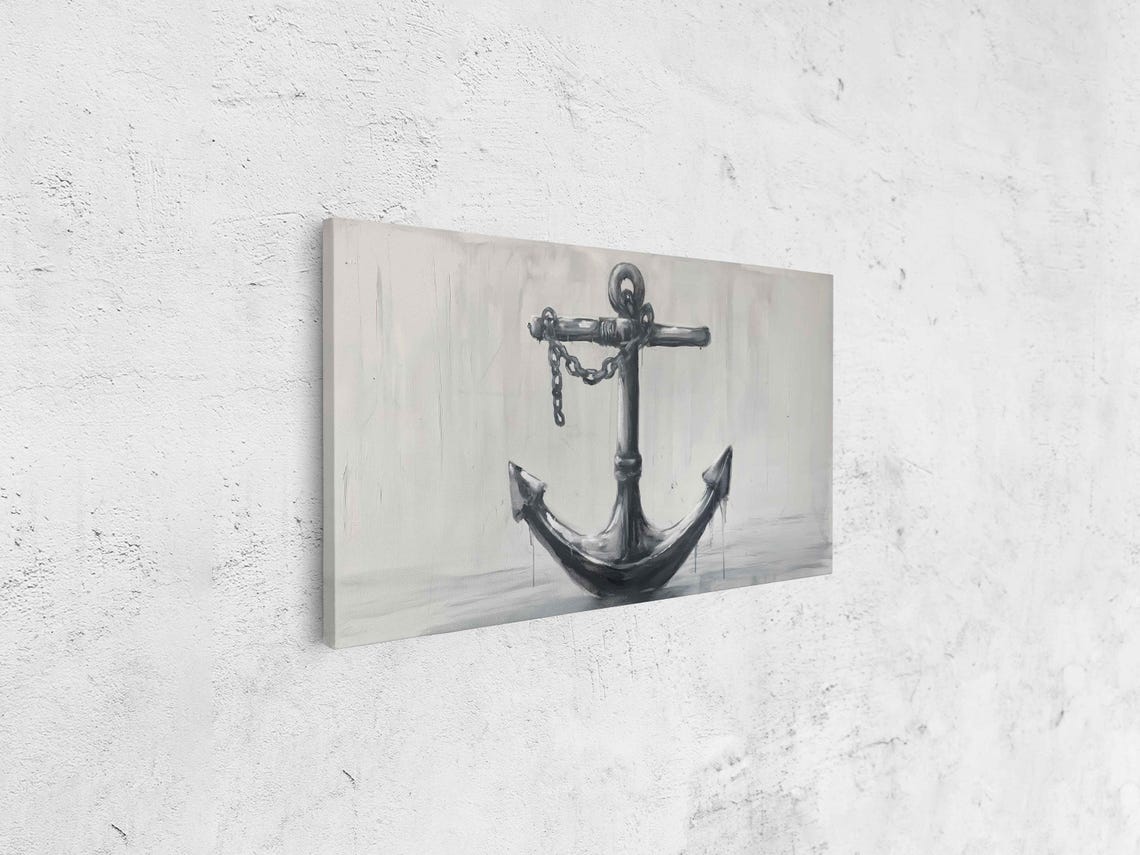 Gray Anchor With Chain Soft Watercolor Wash Nautical Wall Poster - Image 4