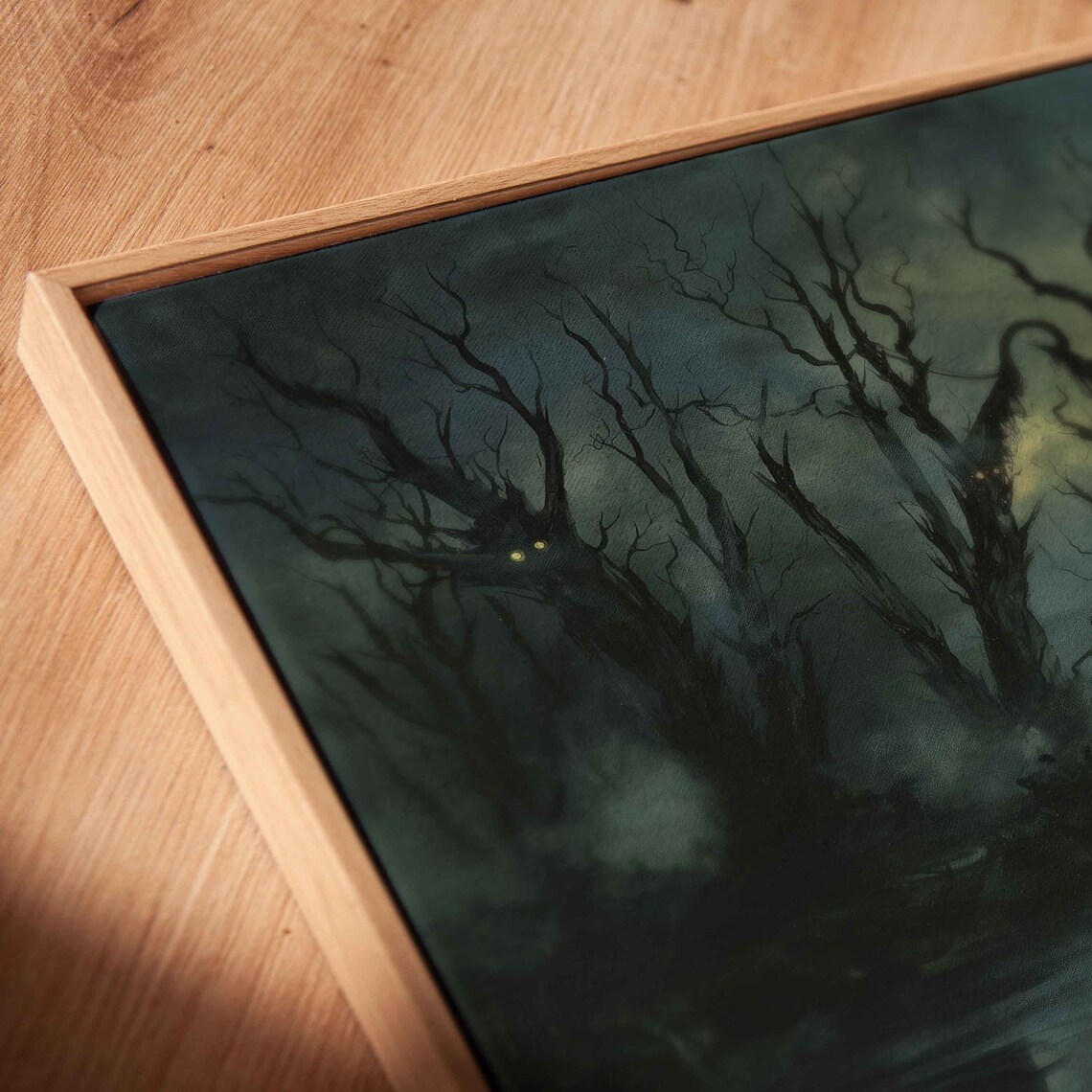Moonlit Misty Swamp Twisted Dead Trees Glowing Eyes Foggy Print - Image 2