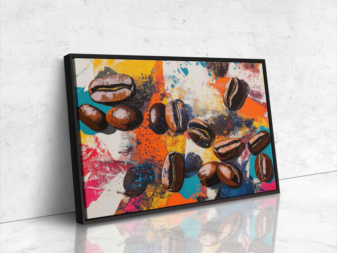 Coffee Beans On Abstract Wall Art Print Coffee Lover Gift For Her Kitchen Wall Art Bright Colors Ready To Hang - Image 4