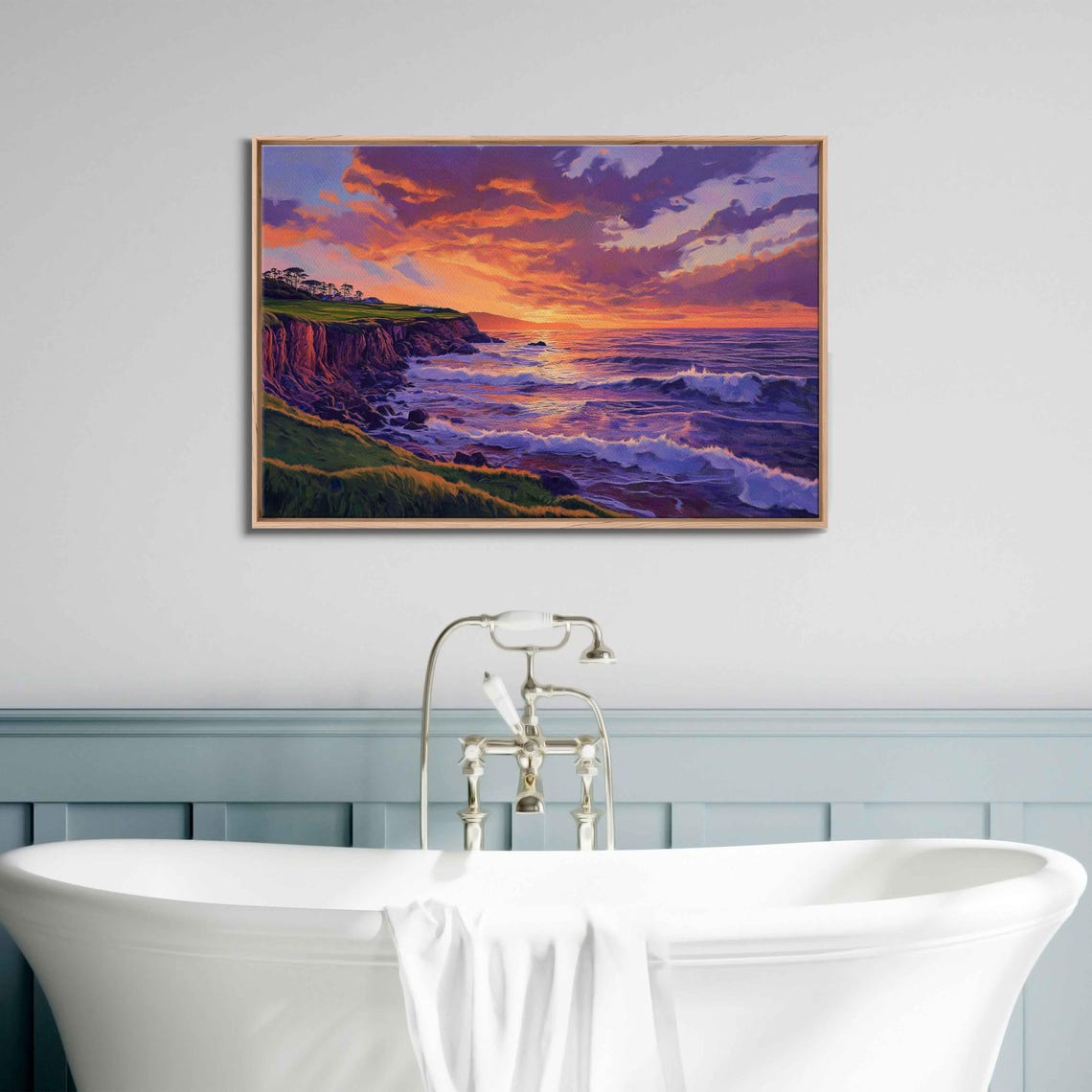 Pebble Beach Golf Links Sunset Over Ocean Purple Sky Travel Poster