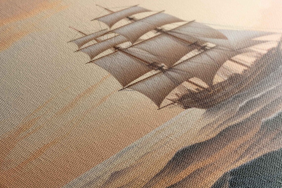 Vintage Tall Sailing Ship Ocean Sunset Waves Classic Nautical Seascape Poster - Image 2