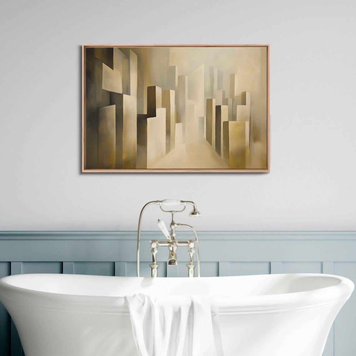 Abstract Cityscape Wall Art Print Muted Earth Tones Geometric Shapes Calm Ambiance