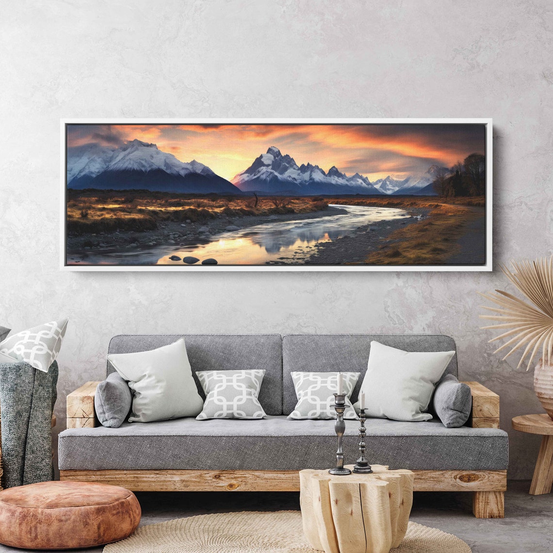 Alpine Snowy Mountains Sunset Winding River Reflection Poster - Image 2
