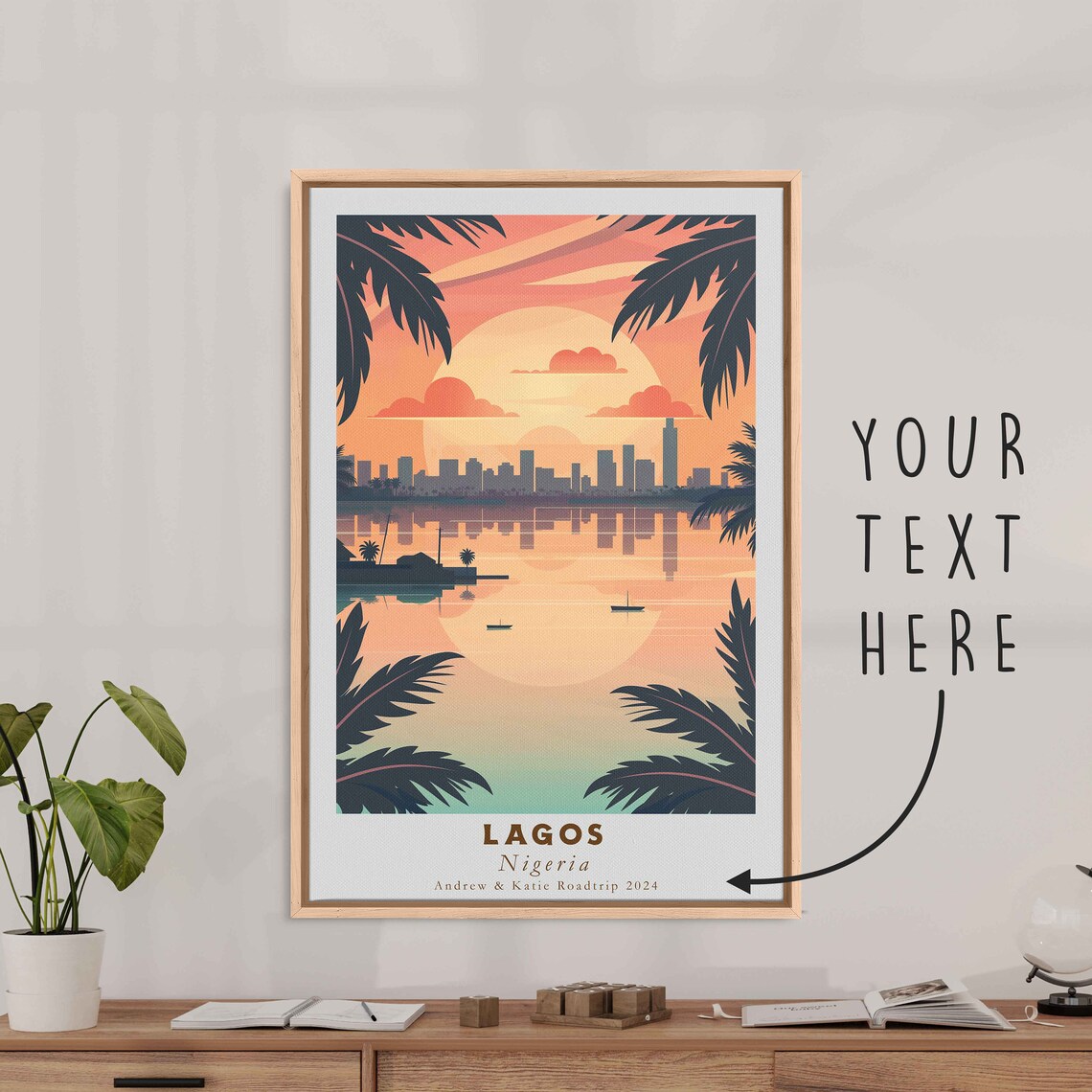 Lagos Nigeria Sunset Lagoon Skyline Palm Framed Harbor Travel Poster - Image 3