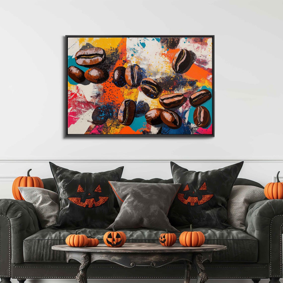 Coffee Beans On Abstract Wall Art Print Coffee Lover Gift For Her Kitchen Wall Art Bright Colors Ready To Hang - Image 3