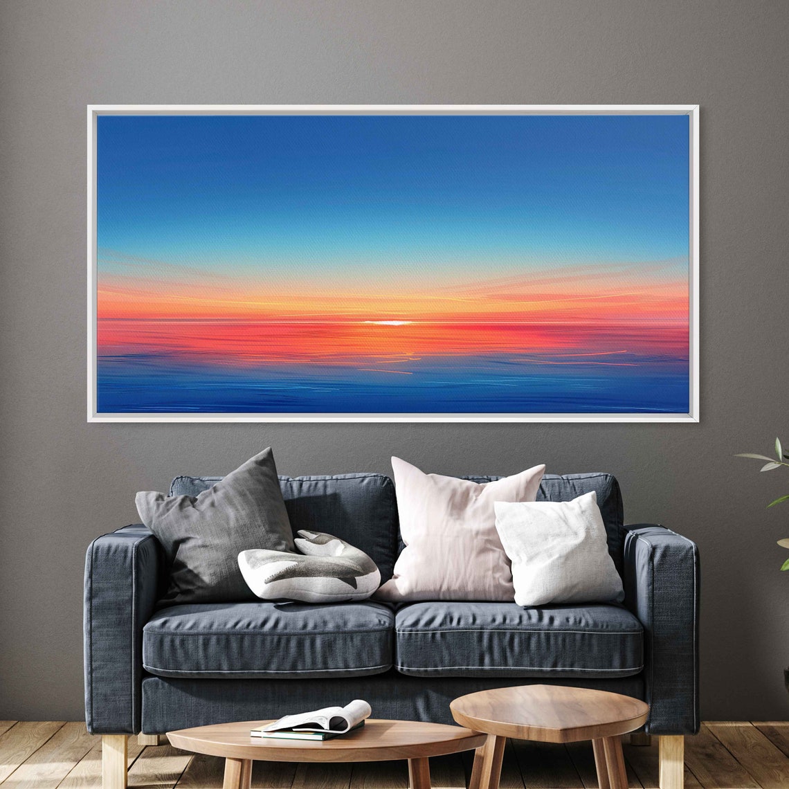 Sunset Horizon Painting Blue Clear Sky Wall Art Print Ready To Hang - Image 3