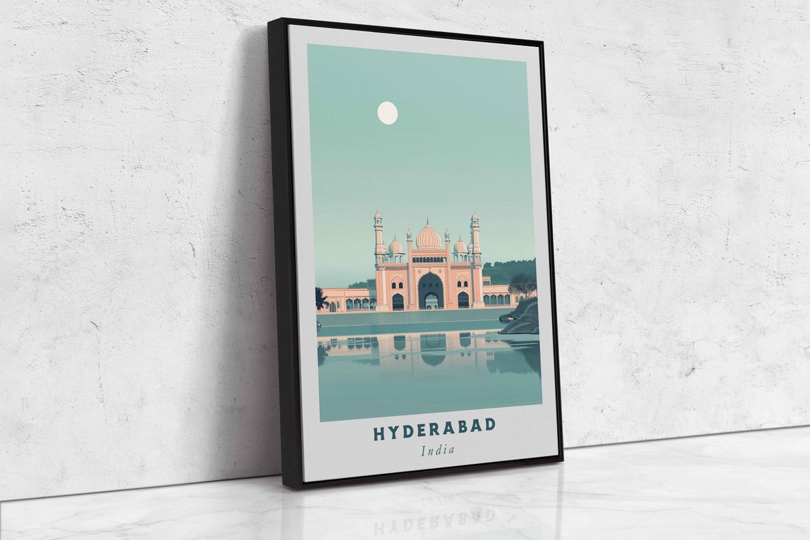 Hyderabad India Grand Mosque Domes Lake Reflection Art Poster - Image 2