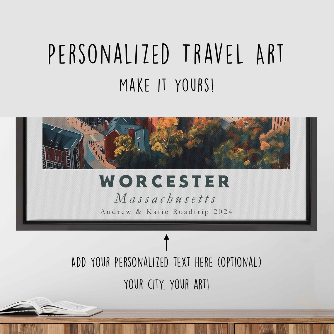 Worcester Massachusetts Autumn City River Aerial Travel Poster - Image 4