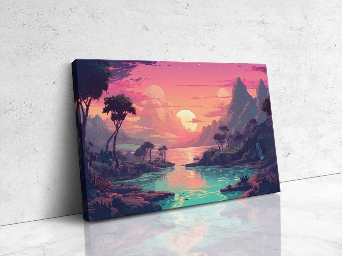 Neon Pastel Wall Art Vaporwave Aesthetic Tropical Paradise Wall Art Print - Image 4