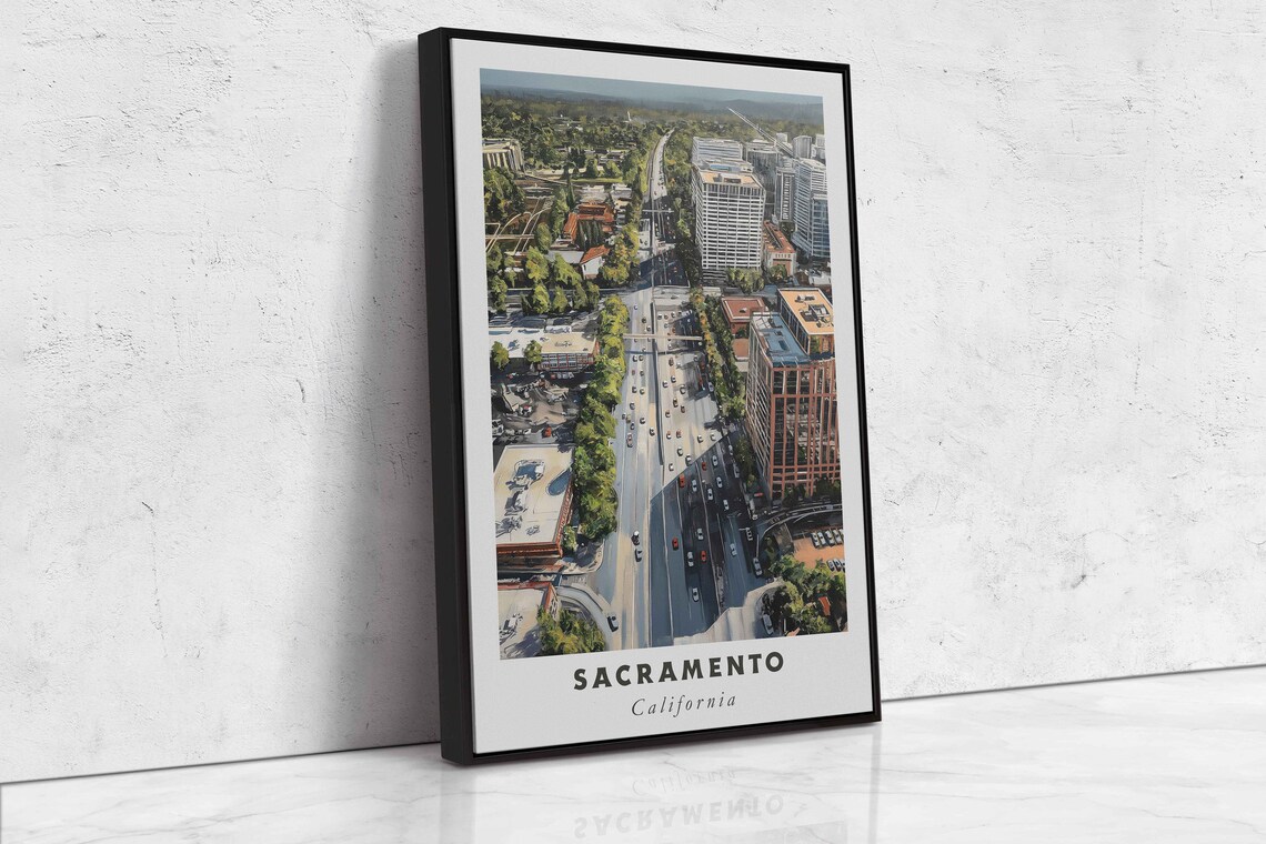 Sacramento California Aerial Downtown Street Trees Daytime Poster - Image 2