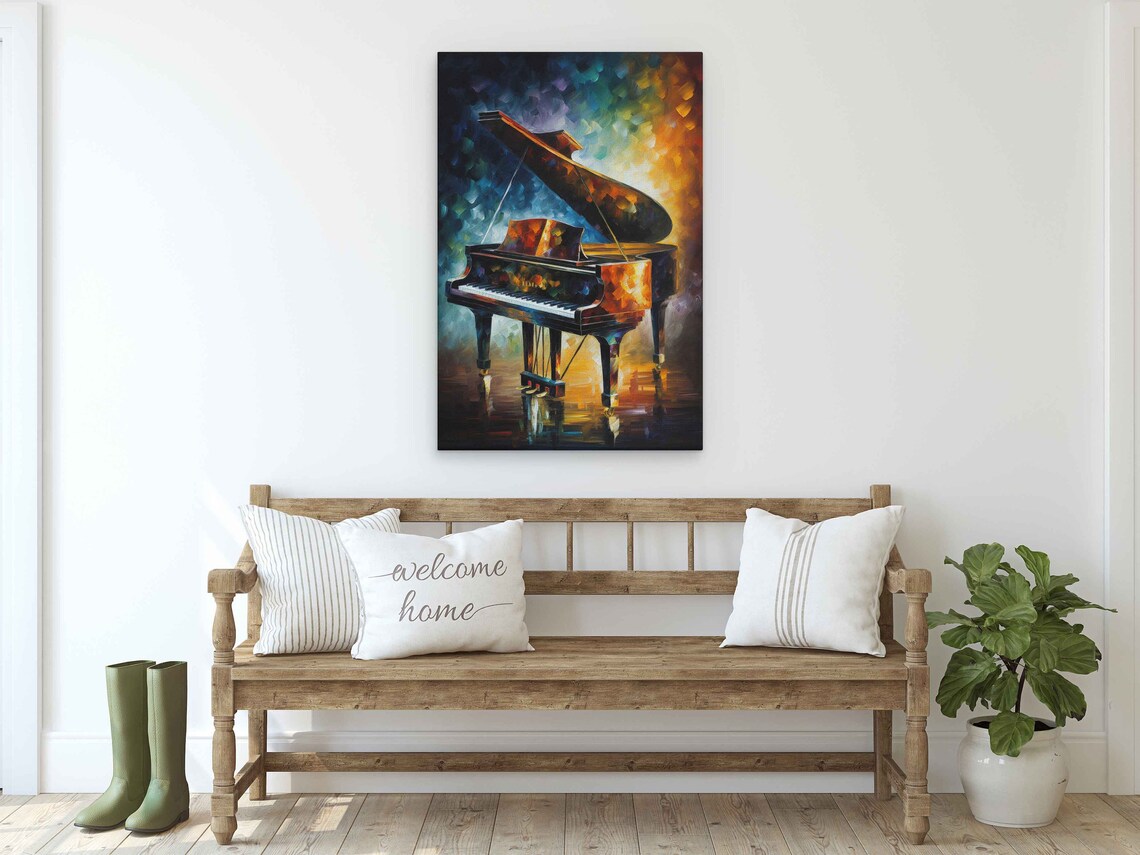 Colorful Grand Piano Palette Knife Mosaic Music Studio Art Poster - Image 2