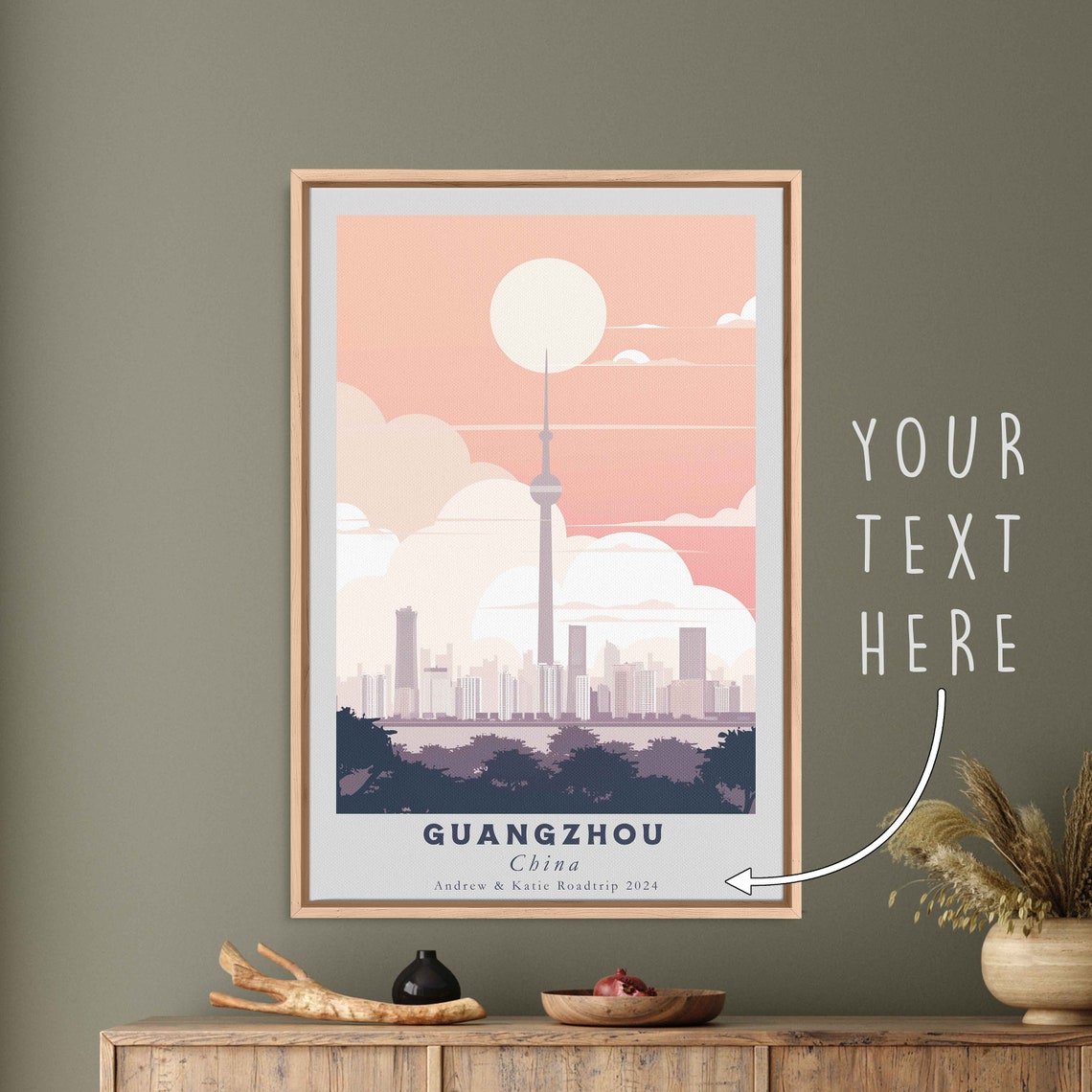 Guangzhou China Canton Tower Skyline Sunset Clouds Travel Poster - Image 3