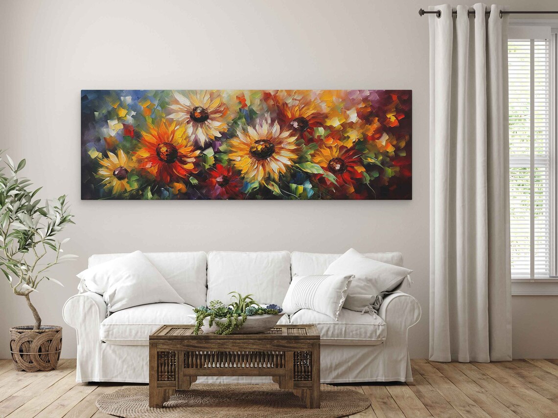 Wildflower Daisy Field Panoramic Palette Knife Colorful Art Poster - Image 4