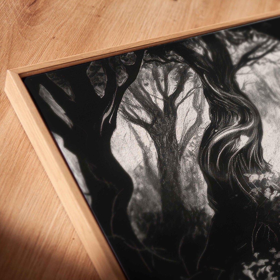 Winding Path Through Dark Twisted Forest Night Ink Halloween Art Poster - Image 2