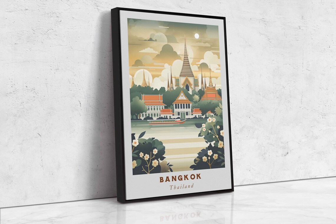Bangkok Thailand Golden Palace River Garden Vintage Travel Poster - Image 2