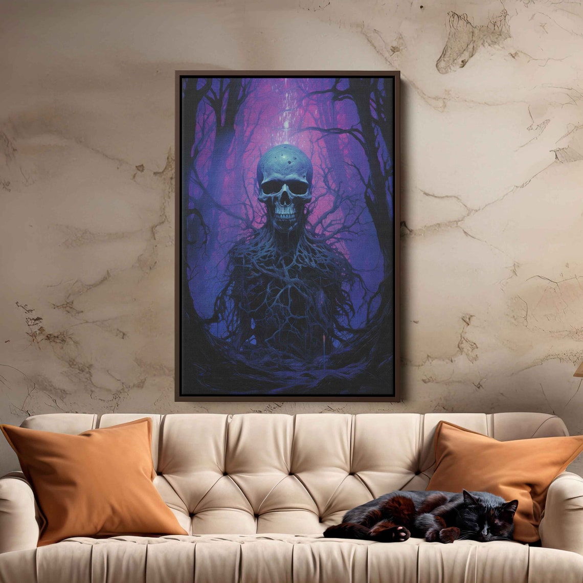 Haunted Skull Emerging From Roots Magenta Forest Halloween Art Poster - Image 2