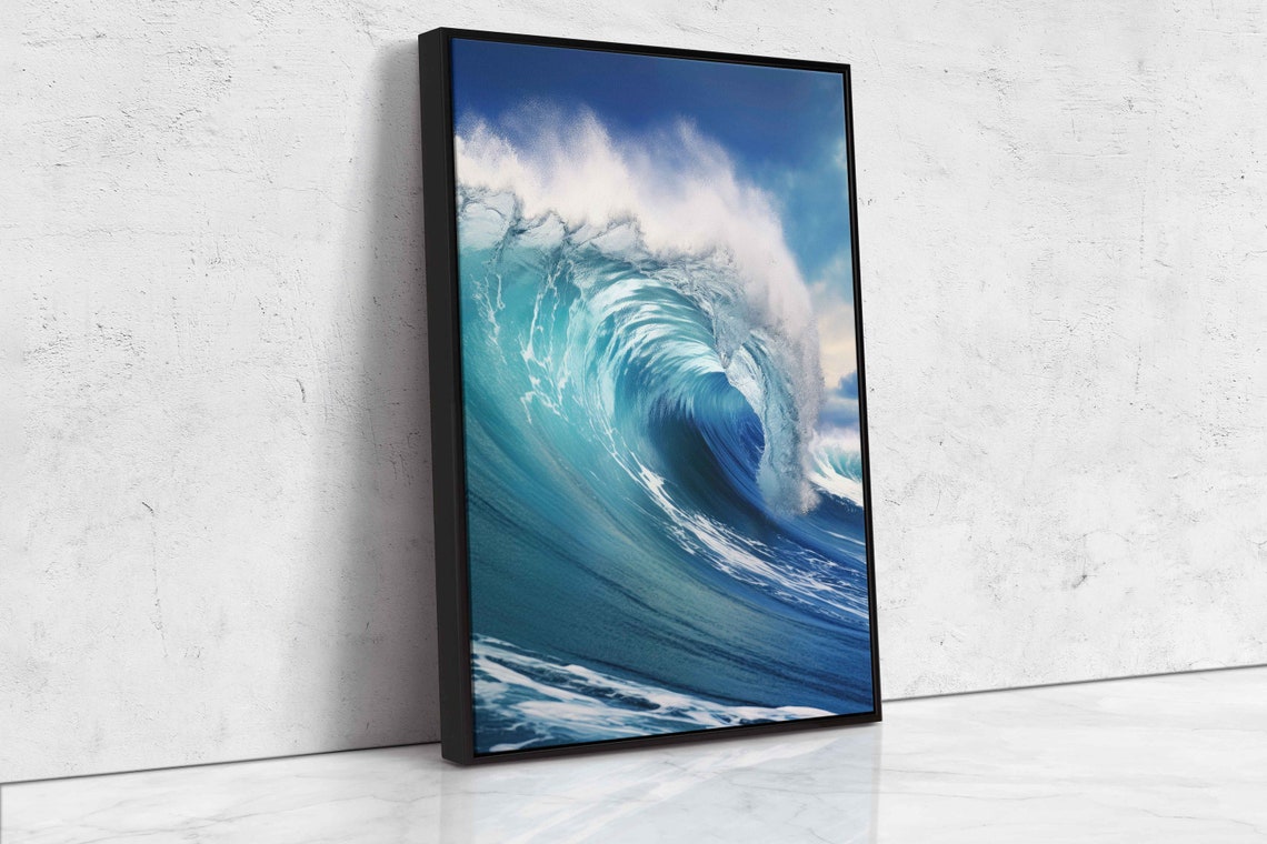 Big Ocean Wave Hdr Photo Ocean Waves Art Framed Print Ready To Hang Gift For Surfer Gift For Ocean Lover - Image 4