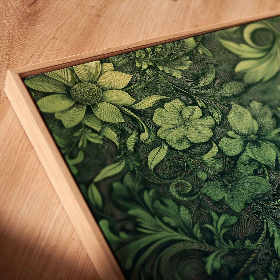 Monochromatic Green Floral Damask Intricate Botanical Pattern Poster - Image 2
