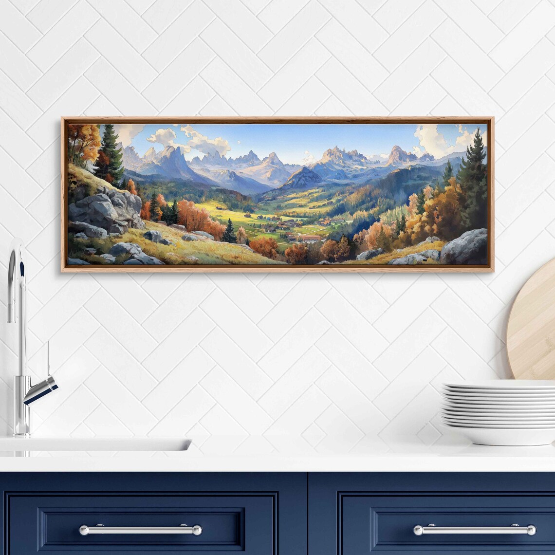 Swiss Alps Panoramic View Wall Art Print Watercolor Landscape Vibrant Seasons - Image 3