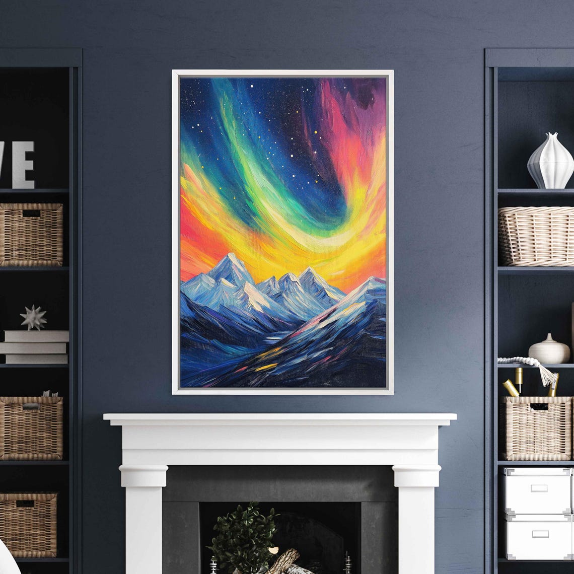 Aurora Borealis Over Snow Capped Mountains Wall Art Print