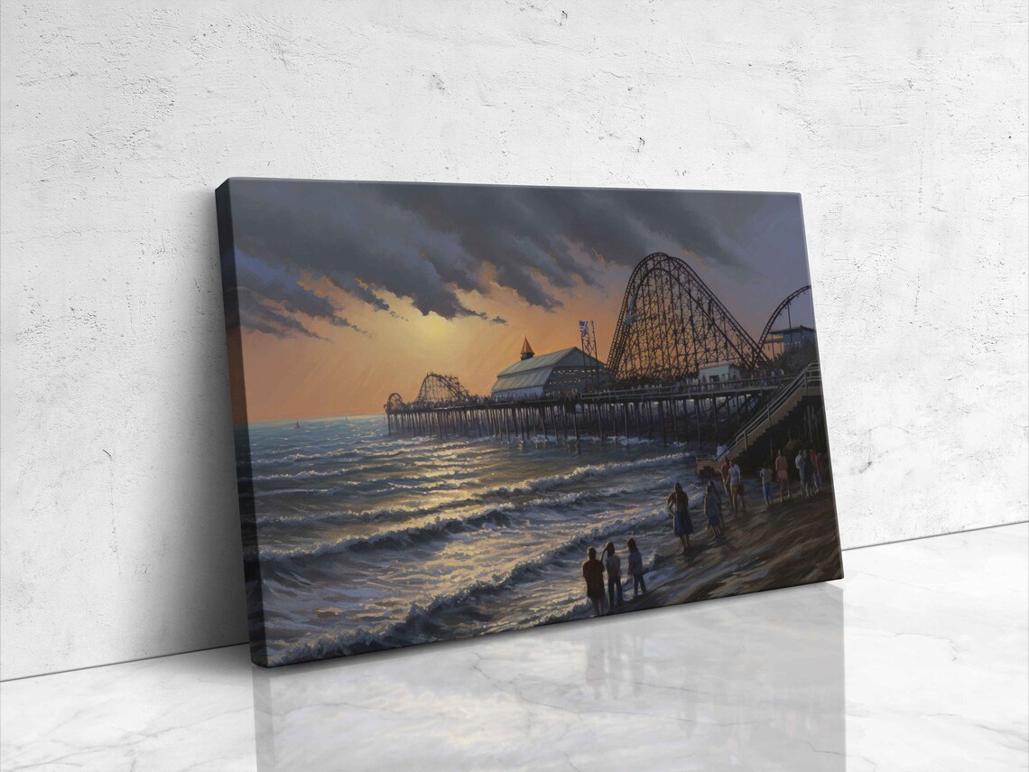 Seaside Amusement Pier Roller Coasters At Sunset Beach Boardwalk Poster - Image 4