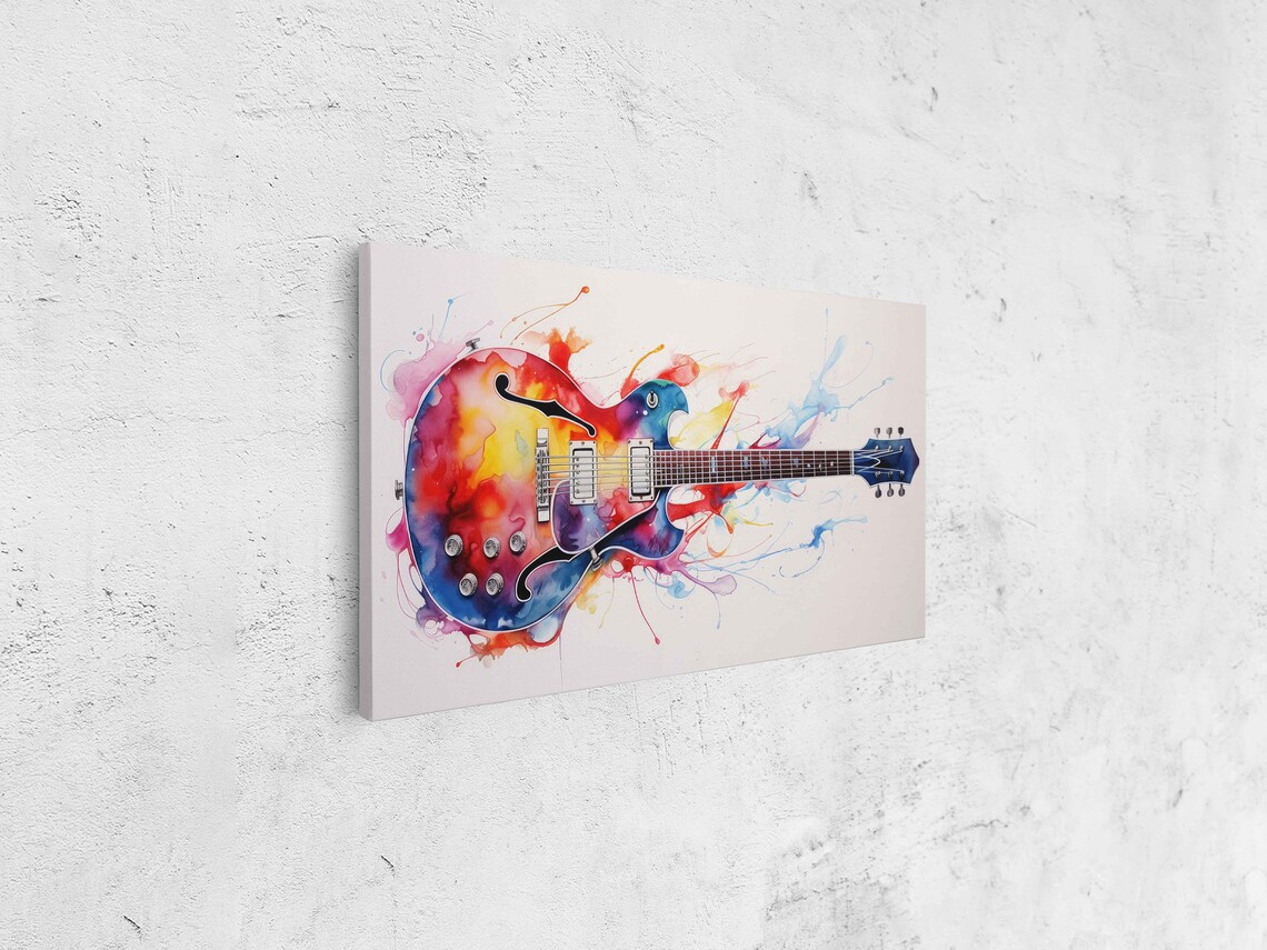 Colorful Electric Guitar Watercolor Splash Musician Gift Wall Art - Image 4