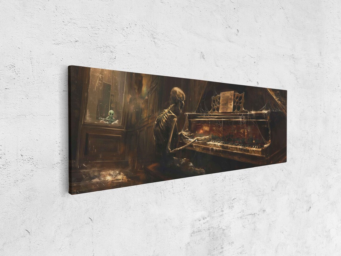 Skeleton Playing Dusty Piano, Halloween Art Print - Image 4