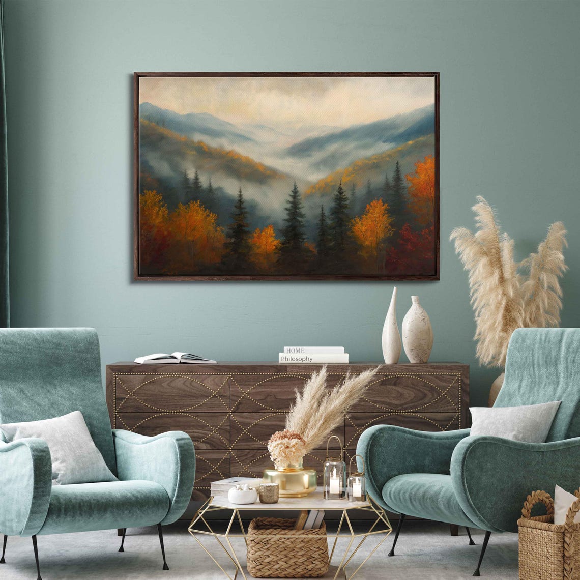 Great Smoky Mountains Autumn Misty Blue Ridges Fall Foliage Poster - Image 3