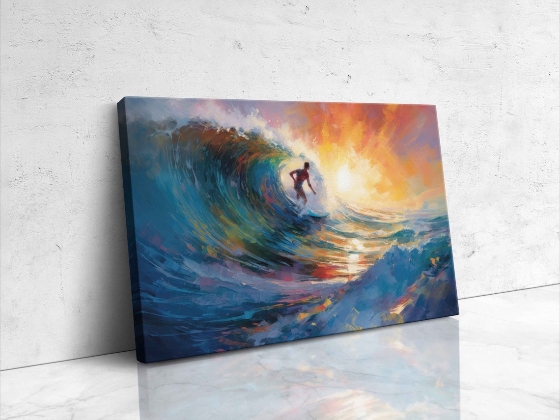 Surfing A Big Wave Oil Painting Reproduction Print On Ready To Hang Beach Wall Art - Image 4