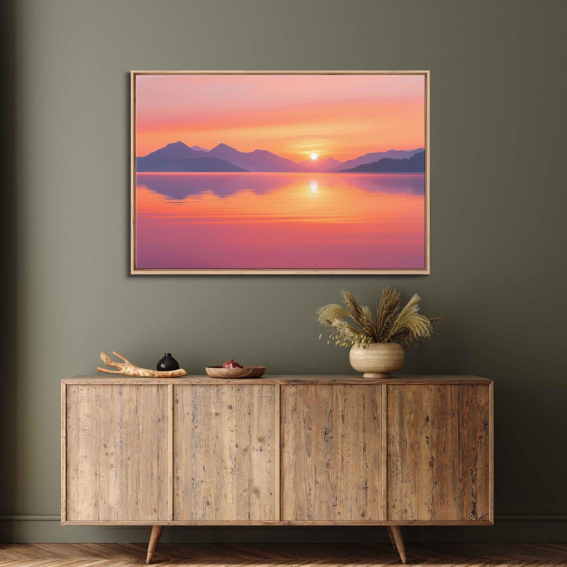 Serene Sunset Over Lake Wall Art Print Vibrant Oranges And Pinks Tranquil Nature Scene - Image 3