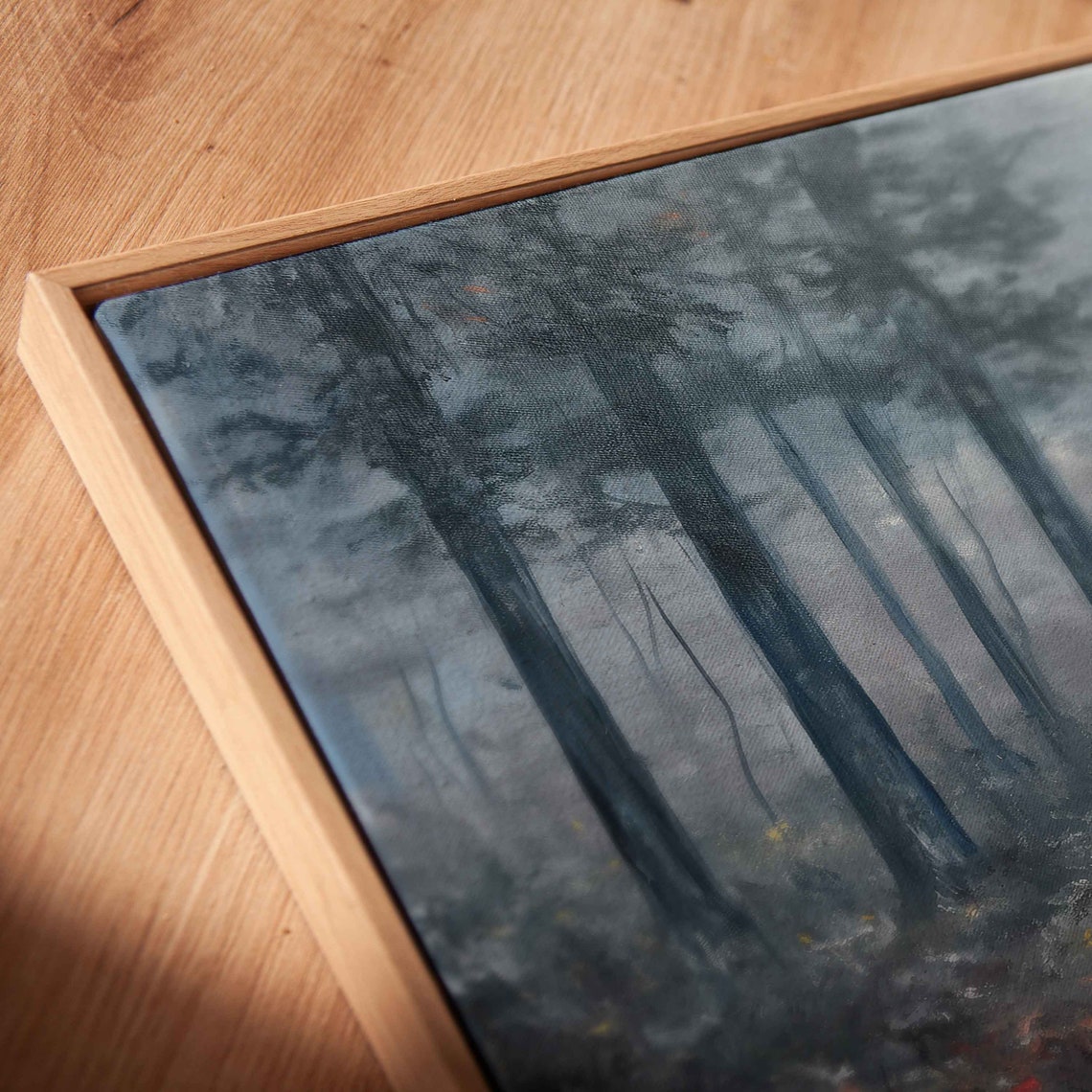 Misty Morning Forest Path With Tall Trees And Fall Foliage Art Poster - Image 2