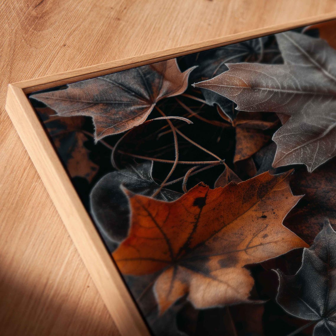 Frost Covered Autumn Maple Leaves Close Up Moody Fall Nature Poster - Image 2